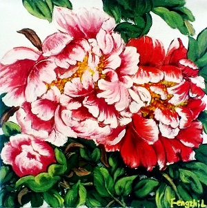 oil painting of Peony flowers for totebag for sale Pomona CA 91766