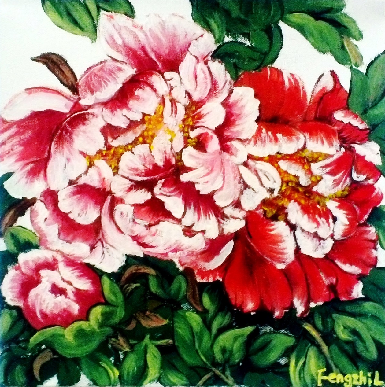oil painting of a peony flower