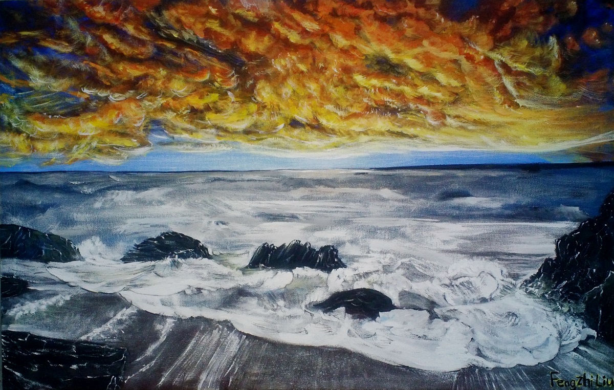 an original one-of-a-kind fine art acrylic painting of Sunset