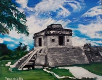 Oil painting of a Mexican style pyramid for sale Pomona CA 91766