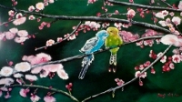 an original one-of-a-kind oil painting of a birds and Plum flowers