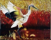 oil painting of a White crane bird for sale Pomona CA 91766